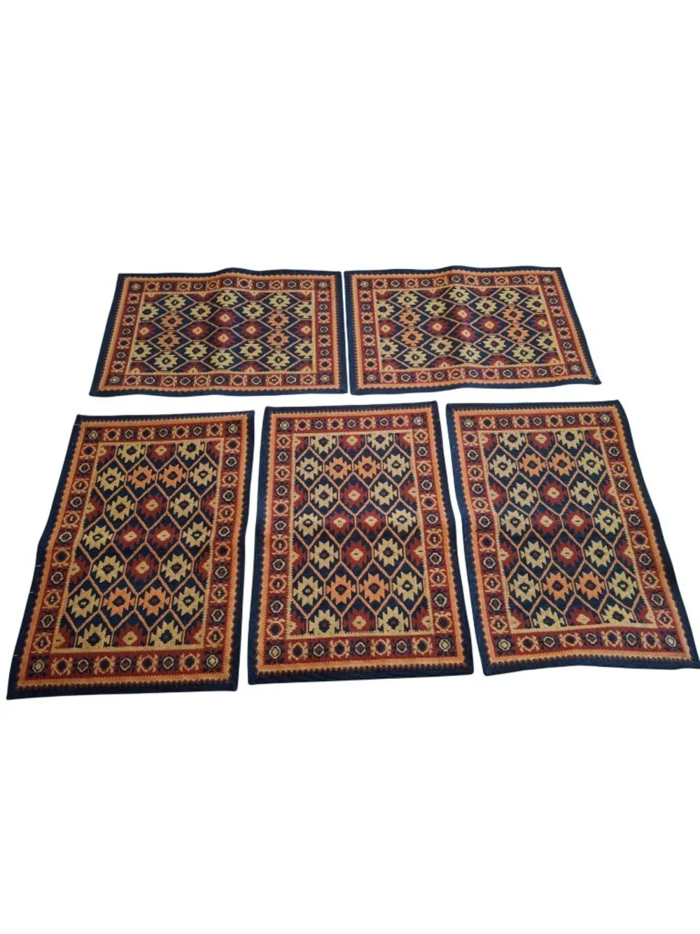 Vintage Southwestern Aztec Woven Tapestry Placemats Set of 5 Boho